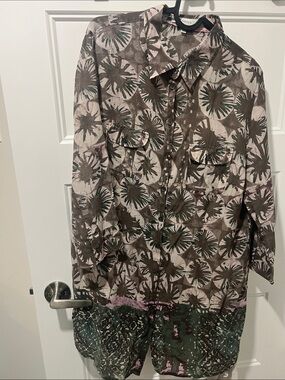 Long Sleeve Printed Shirt Jacket - Brown & Greens